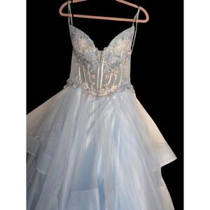 Light Blue Prom Dress Corset Back Embroidered Princess Formal Ball Gown Size 6